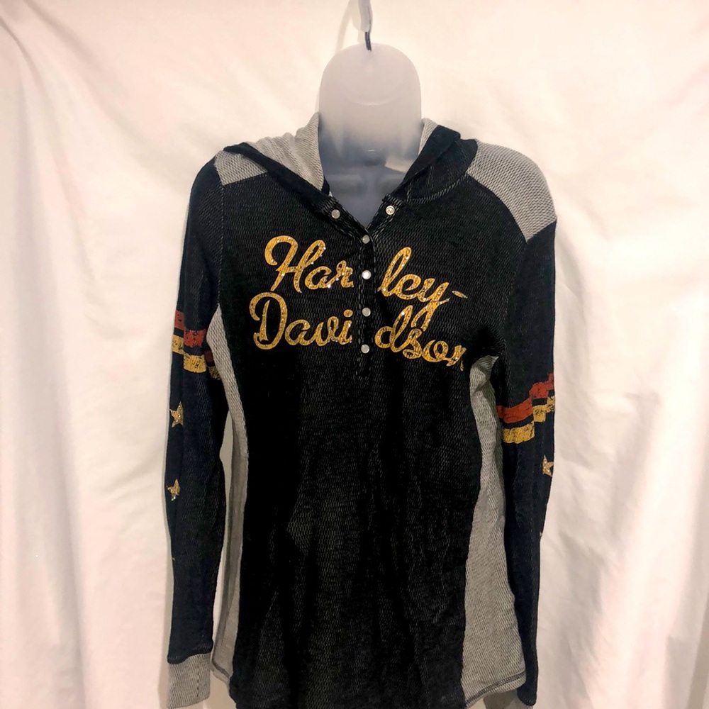 Gray Harley Davidson Rhinestone Hoodie